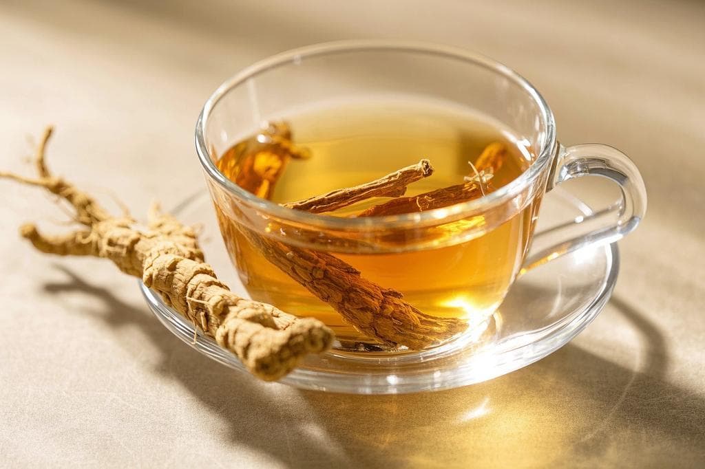 Ginseng herbal tea with dried ginseng root