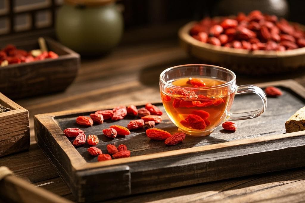 Goji berry herbal tea with dried berries